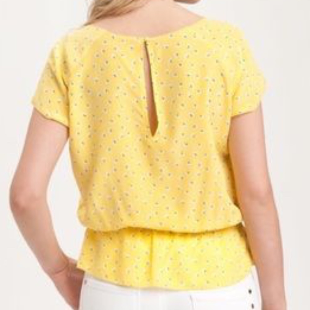 JOIE Yellow 100% Silk Nicosia Print Peplum Blouse
